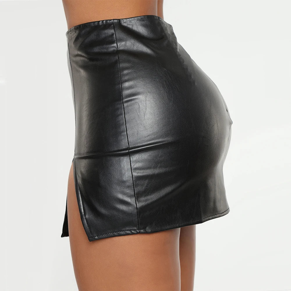 Mini Skirts Women Sexy PU Skirts Zipper Leather Asymmetrical Skirt